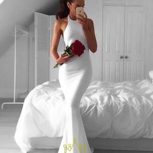 White Vampal Halter Mermaid Dress